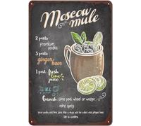 Cocktail Tin Sign, Vintage Cocktail Recipes Metal Sign, Bar Signs for Home Bar Wall Decor 12 X 8 Inch - Moscow Mule