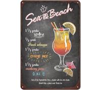 Cocktail Tin Sign, Vintage Cocktail Recipes Metal Sign, Bar Signs for Home Bar Wall Decor 12 X 8 Inch - Sex on The Beach