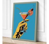 Cocktail Toast Retro Canvas Wall Art Print 24x16 Inch | Sage