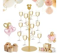 Cocktail Tree Stand for Drinks, 3-Tier Metal Wine Glass Holder with Baby Shower Topper - 12 Slots Cup Organiser for Baby Shower, Gender Reveal, Birthday & Holiday Party Decorations (Gold Baby Clothes)
