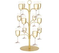Cocktail Tree Stand for Party, Metal Drink Tower with 3 Tier 12 Holders, Bar Drinks Tree Display Wine Glasses Holder Suitable for Champagne Cocktails Martini at Christmas Weddings Bridal Shower (Gold)