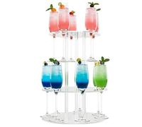 Cocktail Tree Stand - Two Tier Glassware Rack, Twelve Slots Round Acrylic Floating Champagne Glass Tower, Party Hosting Accessories, Transparent Display Tool For Drinks Wedding Celebration