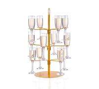 Cocktail Tree Stand, Wine Glass Flight Tasting Display For Drinks, 3 Tier - 12 Holders Champagne Tower Stand For Champagne, Cocktails, Martini, Margarita Cups at Weddings, Bridal Shower (Gold)