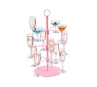 Cocktail Tree Stand, Wine Glass Flight Tasting Display For Drinks, 3 Tier - 12 Holders Champagne Tower Stand For Champagne, Cocktails, Martini, Margarita Cups at Weddings, Bridal Shower (Pink)