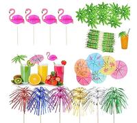 Cocktail Umbrellas, Biodegradable Straws for Drinks Wedding Party Hawaii Tropical Party Cocktail Accessories, Cocktail Accessories Party Pack for Beach (80 Pcs - 4 Styles)
