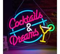 Cocktails and Dreams Neon Sign for Wall Decor Beer Bar Neon Light Smart plug timer compatible USB-Powered Perfect for Home Bars, Pubs & Restaurants (15.4x12.6 Inches)