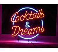 Cocktails and Dreams Real Glass Neon Light Sign Home Beer Bar Pub Recreation Room Game Room Windows Garage Wall Store Sign （19"x15" Large)