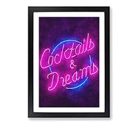 Cocktails and Dreams Sign Painting Framed Print | A2 Black Framed Wall Art | Ready to Hang | Modern Historical Picture | Living Room Bedroom Lounge Office