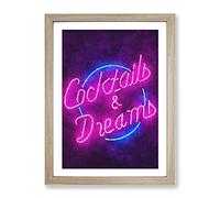 Cocktails And Dreams Sign Painting Modern Framed Print | A2 Oak Framed Wall Art | Ready to Hang | Modern Historical Picture | Living Room Bedroom Lounge Office