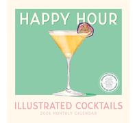 Cocktails Calendar 2026 | Happy Hour: Illustrated Recipes Wall Calendar | 12" x 24" | Marble City Press | Watercolor Illustrations With Easy Drink Recipe and Bartender Tutorials Videos