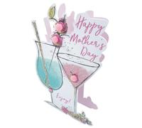 Cocktails Happy Mother's Day 3D Paper Dazzle Greeting Card Glitter Finished