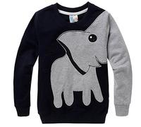 COCM10 Little Boys Jumpers Kids Elephant Sweaters Sweatshirt Pullover Clothing Shirts Casual Tops Cotton Tee, Black, 4-5 Years