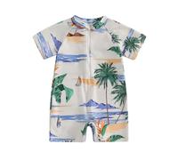 CocMouse Infant Baby Boy Girl One Piece Swimsuit Shark Print Short Sleeve Bathing Suit Half Zip Up Romper Rashguard Swimsuit (White, 0-6 Months)