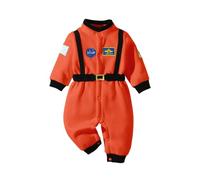 CocMouse Infant Baby Kids Astronaut Space Rompers Elastic Waist Long Sleeve Cute Printed Patchwork Jumpsuits Toddler Outfits (Orange, 2-3 Years)