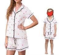 CocMouse Mommy and Me Valentine Matching Pajamas Set Heart Print Button Down Short Sleeve Tops and Shorts Lounge Sleepwear (White Mom, S)