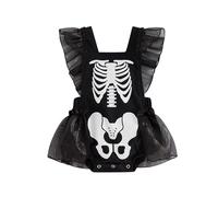 CocMouse Newborn Baby Girl Halloween Clothes Ghost Skeleton Bodysuit Romper Ruffle Tulle Dress One Piece Jumpsuit Outfits (Black, 6-12 Months)