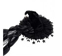 CocMouse Pointed Witch Hats for Women Wizard Hat with Lace Trim Halloween Costume (B-Black, One Size)