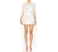 CocMouse Sheer High Neck Chiffon Cape Shawl for Womens Fairy Flowy Floor-Length Wrap Shawls for Formal Evening Dress Outfits (White, ONE SIZE)