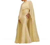 CocMouse Sheer High Neck Chiffon Cape Shawl for Womens Fairy Flowy Floor-Length Wrap Shawls for Formal Evening Dress Outfits (Yellow, One Size)