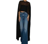 CocMouse Sheer High Neck Chiffon Cape Shawl for Womens Fairy Flowy Floor-Length Wrap Shawls for Formal Evening Dress Outfits (D-Black, One Size)