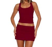 CocMouse Skirt Sets Women 2 Piece Outfits Y2K Sleeveless Crop Tank Top Fold Over Bodycon Mini Skirts Sexy Going Out Clothes (Red, M)