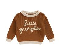 CocMouse Toddler Baby Boy Girl Halloween Knit Sweaters Oversized Long Sleeve Embroidery Shirt Top Fall Winter Clothes (Chestnut Yellow, 2-3 Years)
