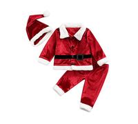 CocMouse Toddler Baby Boys Girls Santa Claus Costume Velvet Long Sleeve Christmas Cardigan + Long Pants +Xmas Hat 3pcs Sets (Red, 2-3T)