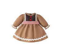 CocMouse Toddler Girl Christmas Outfits Gingerbread Man Dot Print Long Puff Sleeve Crew Neck A-Line Dress Fall Winter Clothes (Khaki, 6-12 Months)