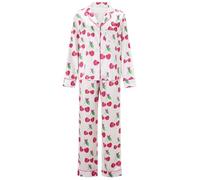 CocMouse Women 2 Piece Pajamas Sets Cherry Print Button Down Long Sleeve Wide Leg Fruit Set Cute Pjs Y2K Loungewear Sleepwear (White Cherry, M)