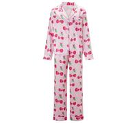 CocMouse Women 2 Piece Pajamas Sets Cherry Print Button Down Long Sleeve Wide Leg Fruit Set Cute Pjs Y2K Loungewear Sleepwear (Pink Cherry, S)