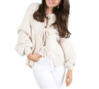 CocMouse Women Bow Tie Front Cardigan Sweater Y2k Chunky Lace up Knit Top Casual Crewneck Vintage Aesthetic Streetwear (Beige, S)