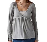 CocMouse Women Girls Wrap V Neck Going Out Tops Long Sleeve Lace Patchwork Flowy Peplum Tunic Tops Y2K Shirts Streetwear (Gray, XL)