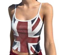 CocMouse Women's Cami Crop Top Spaghetti Strap Slim Fit Backless Sleeveless Union Jack Tops Summer Going Out Clothes (White, S)