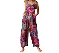 CocMouse Womens Dual Pocket Jumpsuit Loose Summer Rompers Suspender Wide Leg Overalls Boho Adjustable Straps Harem Pants (Red, S)
