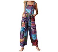 CocMouse Womens Dual Pocket Jumpsuit Loose Summer Rompers Suspender Wide Leg Overalls Boho Adjustable Straps Harem Pants (Blue, XXXXXL)