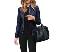 CocMouse Women's Faux Leather Jackets Zip Up Long Sleeve Moto Biker Short Outwear Fitted Slim Coat PU Leather Bomber Going Out Jackets (Navy blue, L)
