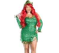 CocMouse Women's Halloween Toxic Villain Costume Green Ivy Cosplay Sleeveless Fake Leaves Sequin Fairy Dress with Gloves Set (C-Bright Green, M)