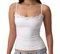CocMouse Womens Lace Camisole Tops Square Neck Adjustable Spaghetti Straps Crop Tank Top Sleeveless Summer Y2k Tops (White, S)
