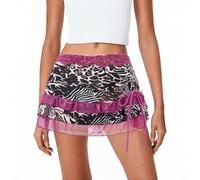 CocMouse Women's Leopard Print Mini Skirt Vintage Lace Ruffle Skirt Layered A Line Y2K Short Skirts 90s E-Girl Clubwear (B-Fuchsia, M)