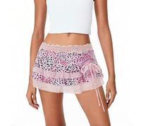 CocMouse Women's Leopard Print Mini Skirt Vintage Lace Ruffle Skirt Layered A Line Y2K Short Skirts 90s E-Girl Clubwear (B-Pink, S)