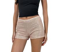 CocMouse Women's Summer Sequins Shorts Mid Waist Straight Leg A Line Hot Pants Sparkly Glitter Rave Party Night-Out Clubwear (B-Champagne, S)