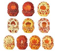 COcnny 600pcs Fall Mini Cupcake Paper Liners, Hello Autumn Pumpkin Maple Leaf Baking Cups Muffin Case Cupcakes Wrappers, Cake Wrap Making Supplies for Fall Thanksgiving Halloween Party (10 Styles)