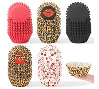 COcnny Cheetah Mini Cupcake Liners - 600pcs Sweet Cherry Baking Cups Muffin Cupcakes Wrappers, Leopard Candy Cake Chocolate Paper Wrap Making Supplies for Valentine’s Day Party Birthday (5 Styles)