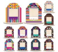 COcnny Day of the Dead Picture Frames - 12 Set Wooden Photo Frame for Dia De Los Muertos Altar Decorations, Mexican Fiesta Skull Tabletop Ofrenda Display Decor for Halloween Remembrance 2.8" x 3.1"