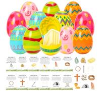 COcnny Easter Story Religious Eggs - 12 Set Easter Eggs with Matching Holy Week Cards and Religious Figurines Paper Token for Basket Stuffer, Christian Gift for Sunday School Hunt Activities