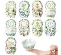COcnny Religious Mini Cupcake Liners - 720pcs Small Muffin Liner for Baking, Cross God Floral Flower Cup Cake Paper Wrapper, Easter Christening First Communion Candy Wrap Making Supplies (9 Style)