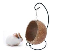 cocnut Hamster hidout - Organic Shell Hammock, Comfortable Mini Pet Refuge, Eco Rustic Hanging Dome House, Soft Resting | Elevated Suspension Hut with Cushioned Lining for Gerbils Hamsters Mice
