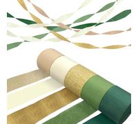 Coco Berming 5 Rolls Green Brown Crepe Paper Streamer, Olive Green Khaki Crepes Papers Streamers, Party Decorations for Boho Bridal Shower, Baby Showers, Wedding, Birthday
