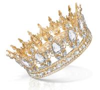 Coco Berming Vintage Crown, Sparkling Bridal Diadem, Crystal Baroque Tiara for Weddings, Birthday Parties, Travel Souvenirs, Holidays, Fairs (Gold)