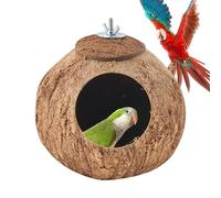 Coco Bird Cage Nest, Coco Shell Nesting, Lovebirds Habitat Decor, House Breeding Hut for Gentoo, Budgerigar, Natural Coconuts Shell Shelter, 5.31x5.91 inches, Khaki, Coffee